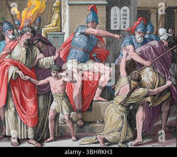 Altes Testament. Verfolgung der Israeliten durch Antiochus. 1 Makkabäer. Illustration von J. Schnorr von Carolsfeld. "Die Bilderbibel", 1852-60. Stockfoto