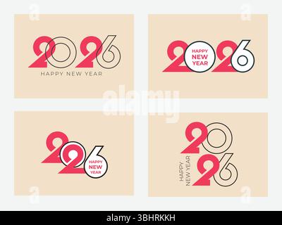 Modernes Set aus Happy New Year 2026 mit Typografie-Nummernlogo. Neujahrsfeier 2026. 2026 Logo. Neues Jahr 2026-Nummernlogo Stock Vektor