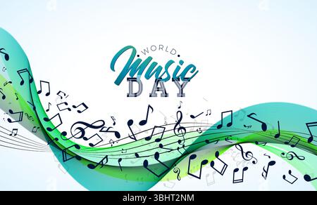 World Music Day Banner Illustration mit Musical Notes und Typografie Letter auf weißem Hintergrund. Vector International Juni 21 Festival Design Stock Vektor