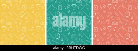 Zurück zur Schule. Sammlung nahtlos wiederkehrender Muster im Linienstil. Vektorabbildung. Stock Vektor