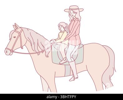 Eine liebevolle Mutter und ein Kind genießen gemeinsam einen malerischen Ausritt und feiern die Liebe und Verbindung der Familie Stock Vektor