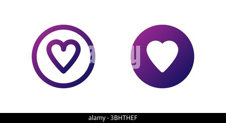 Lieblings-Herz-Symbol-Set. Ein violettes, herzförmiges Verlaufssymbol, das Favoriten- oder ähnliche Funktionen in digitalen Schnittstellen anzeigt. Stock Vektor