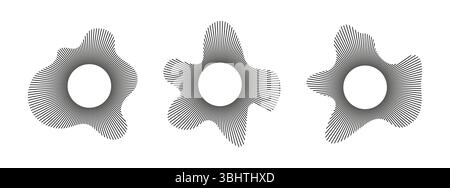 Set aus kreisförmiger Welle. Akustische Kreislinien. Radialer Rahmen. Tonklingeln. Wellenmuster. Vorlagen für Radialstrahlen. Wellenförmiges Design. Equalizer-Logo, radiales Spektrum Stock Vektor