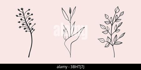 Blumenset handgezeichnet Farbe Blumen, Blätter, Pflanzen. Frühling und Sommer niedliche isolierte Elemente. Clip-Art für Schreibwaren und Webdesign. Modernes Blumendesign Stock Vektor