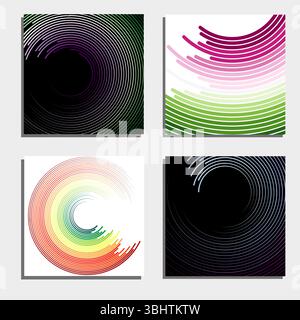 Set aus vier wunderschönen abstrakten Hintergründen. Abstrakte Blitzlichtkreise. Vektorabbildung. Stock Vektor