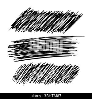 Skizzieren Sie Scribble Swiar. Set mit drei handgezeichneten Bleistift Scribble Flecken. Walze Für Grunge-Lackierung In Distress. Vektorabbildung. Stock Vektor