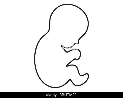 Minimalistisches schwarzes Umrisssymbol des ungeborenen Fetus in gewellter Position, isoliert auf weißem Hintergrund. Schwangerschafts-, Neugeborenen-, Pränatal- und Mottenkonzept Stock Vektor