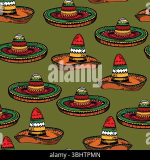 Nahtloses Muster mit Kakteen, blühender saftiger Farbe auf farbigem Hintergrund. Vektor Hand gezeichnete Illustration für Verpackung, Stoff, Textil. Wilder Westkaktus Stock Vektor