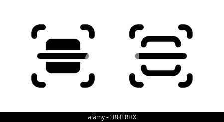 Scan-Symbolgruppe. Eine schwarze Glyphe und ein Umrisssymbol für ein Scansymbol, das Barcode- oder QR-Scannen darstellt. Stock Vektor