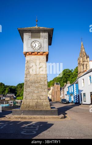 Der Uhrenturm am Hafen von Tobermory, Isle of Mull, Argyll und Bute, Schottland Stockfoto