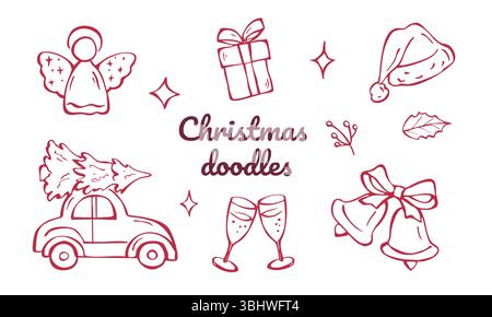 Set handgezeichneter Weihnachtskritzeleien Stock Vektor