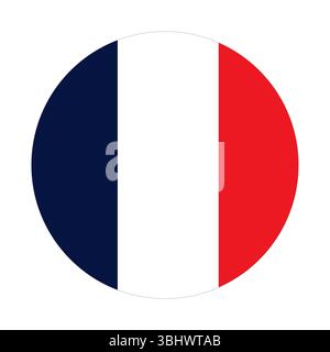 Symbol für die runde Flagge von Frankreich. Runde Flagge von frankreich Icon Design, Vektorillustration Stock Vektor