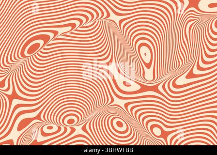 Abstraktes Wellenmuster mit gebogenen orangefarbenen und beigen Linien, die eine optische Illusion von Tiefe und fließender Bewegung erzeugen. Moderne digitale Kunstwerke mit dyna Stock Vektor