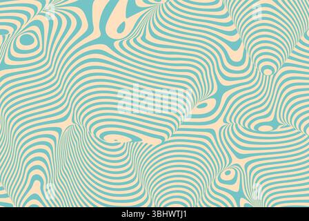 Abstraktes wellenförmiges Muster mit blauen und beigen geschwungenen Linien, die eine optische Illusion von Tiefe und Bewegung erzeugen. Modernes digitales Kunstwerk mit fließender Hülle Stock Vektor