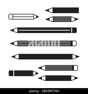 Bleistift-Symbol Set flache Design Vektor Illustration isoliert auf weiß Stock Vektor