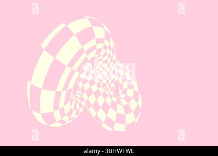 Abstrakter 3D-Torus mit einem rosa und cremefarbenen Karomuster. Optisches Illusionsdesign mit verformter geometrischer Form mit surrealer Tiefe und d Stock Vektor