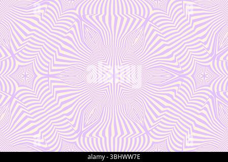 Abstraktes geometrisches Muster mit welligen lila Linien auf beigefarbenem Hintergrund, mit optischen Illusionseffekten, komplizierter Symmetrie und dynamischem fließenden Sha Stock Vektor