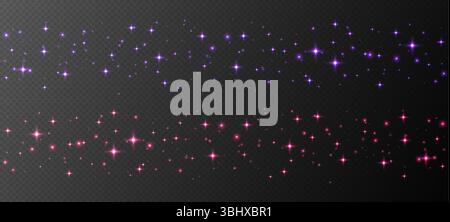 Nahtlose funkelnde Sterne Streifen, glänzende Partikel Lichteffekt, transparenter fliegender Sternenstaub Hintergrund Stock Vektor