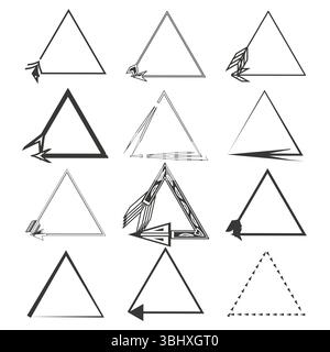 Geometrische Dreiecksränder. Pfeilelemente enthalten. Stilvolle Linienkonstruktion. Gerichtete dekorative Konturen. Stock Vektor