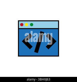 Symbol für das Codefenster. Symbol für Programmierschnittstelle. Blaues Panel-Design. Abbildung des Vektorcodes. Stock Vektor