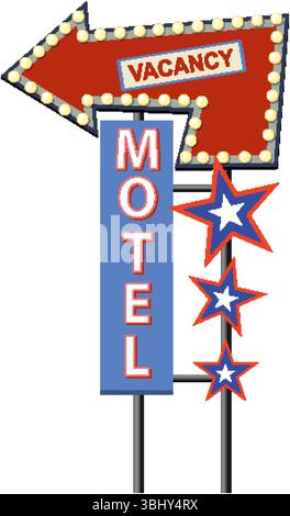 Motelschild im Vintage-Stil mit kräftigen Farben und Sternenakzenten, markantem Pfeil und klassischer Typografie Stock Vektor