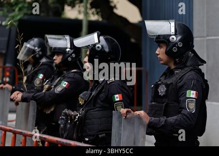 11. Juni 2025, Mexiko, CDMX, Mexiko: Pro-palästinensische Aktivisten marschierten in Mexiko-Stadt, um die freie Durchreise humanitärer Hilfe nach Gaza und die Freilassung der Besatzung des Schiffes „MADLEEN“ zu fordern, das in den letzten Tagen von der israelischen Armee abgefangen wurde. Sie gingen zu den Botschaften Spaniens, Deutschlands und Frankreichs, um Unterstützung zu fordern, strenge Sanktionen zu fordern und die Beziehungen zum Staat Israel und seinem Gouverneur BENJAMIN NETANJAHU zu trennen. Diese Botschaften befinden sich in der Gegend von Polanco, berühmt für die teuerste Gegend des Landes und für die Tatsache, dass die Mehrheit der Einwohner Jude ist Stockfoto