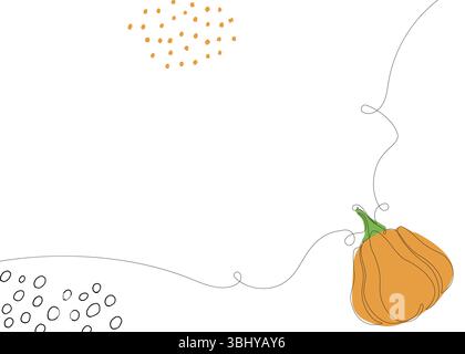 Kürbis durchgehende Linie Hintergrund mit bunten Elementen. Eine einzige Linie Bio gesunde Lebensmittel Konzept. Minimalistisch modernes Grafikdesign Stock Vektor