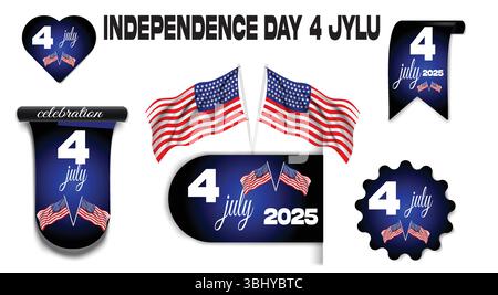 Glückliche 4. Juli Kalligraphie mit Feuerwerk im Nachthimmel – bunter festlicher Vektor-Hintergrund Stock Vektor