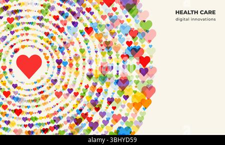 Herz Burst Muster der Liebe, Vektor Illustration, viele bunte Herzen zeigen Liebe Vielfalt Konzept, festliches Design für medizinische Kardiologie Poster Stock Vektor