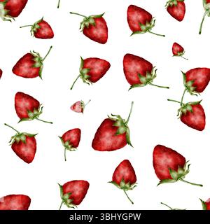 Erdbeeren Aquarell Clipart. Handgezeichnete rote Gartenbeere auf isoliertem weißem Hintergrund. Ideal für Naturkosmetik, Küchenutensilien und Tee Stockfoto
