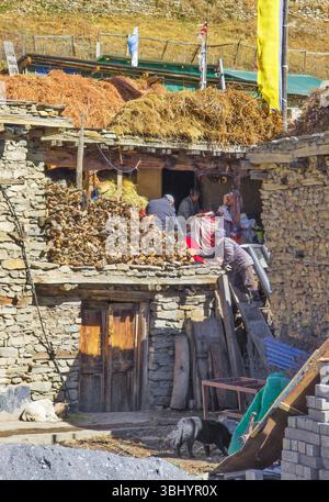 Himalaya, Nepal - die berühmte Wanderung auf dem Dach der Welt genannt Annapurna Circuit im Himalaya Bergmassiv mit 8000 Metern Stockfoto