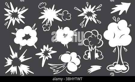 Weiße Explosionswolken auf schwarzem Hintergrund Stock Vektor