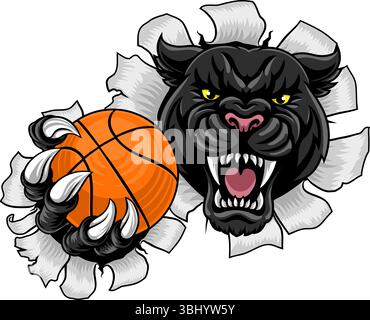 Schwarzes Panther Leopard Jaguar Cat Basketball Maskottchen Stock Vektor