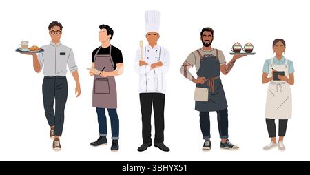 Café- und Restaurantarbeiter in Uniform isoliert Stock Vektor