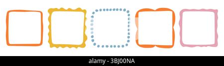 Farbenfrohe Handgezeichnete Quadratische Rahmen-Kollektion Stock Vektor