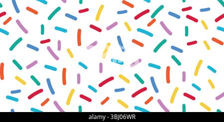 Rainbow Vermicelli Sprinkle Textur mit nahtlosem Candy Hintergrund mit Donut glaze und süßen bunten Zuckerdekorationen für verspieltes Dessert Stock Vektor