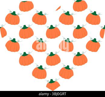 Bunte Kürbisse Herzform Hintergrund in trendiger Orange Herbst Feiertage Gruß Hintergrund Vorlage. Isolierte Vektor-Illustration saisonale Grüße, Partyeinladung oder Faltblatt, Banner, Preisschild, Etikett Stock Vektor