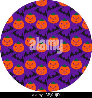 Freihand Halloween Kürbis und Flittermaus Silhouette Halloween nahtloses Muster auf Kreis Hintergrund. Isolierte Vektor-Illustration Halloween Themen Karten Einladungen oder Promo Banner, Faltblätter, Etikett, Tag Stock Vektor
