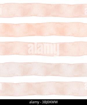 Aquarellfarben Helle Korallenstreifen auf weißem Hintergrund. Abstraktes Muster mit horizontalen Pinselstreifen. Einfaches Nahtloses Geometrisches Muster. Stockfoto
