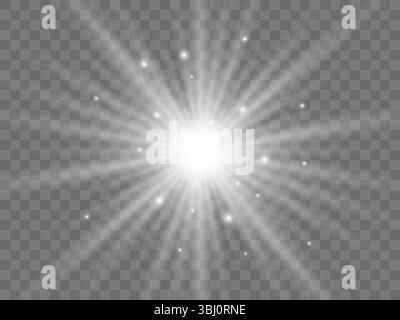 Sonnenlicht auf transparentem Hintergrund. Isolierte weiße Lichtstrahlen. Vektorabbildung Stock Vektor