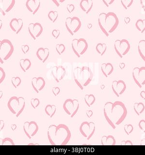 Nahtloses Muster mit handgezeichneten Herzen. Rosa Herzen auf rosa Hintergrund mit Doodle Grunge. Vektorabbildung. Stock Vektor
