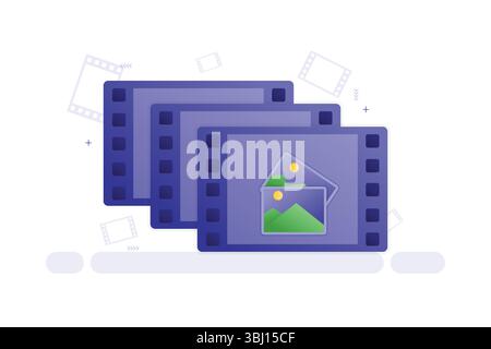 Digitale Filmstreifen mit Bildsymbol, Videobearbeitung und Medienkonzept Stock Vektor