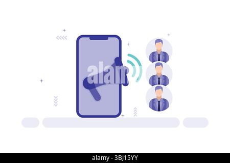 Digital Marketing Outreach – Smartphone mit Megaphon- und Geschäftsleuten-Illustration Stock Vektor