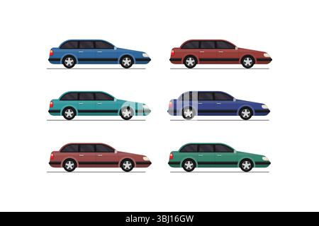 Oldtimer-Seitenansicht – Vektorillustration in mehreren Farben für Retro Auto- und Design-Projekte Stock Vektor