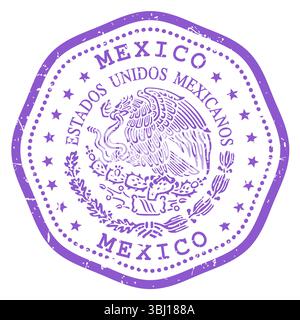 Mexiko-Stempel mit Staatssiegel oder Wappen, Vereinigte mexikanische Staaten Reisestempel, schäbiger Stempel, Vektor Stock Vektor