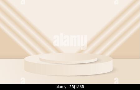 Elegantes Beige Produktpodium Mockup Minimal 3D Bühnenszene mit weicher drapierter Leuchte für Kosmetik-, Mode- und Branding-Displays Luxusmodebühne Mo Stock Vektor