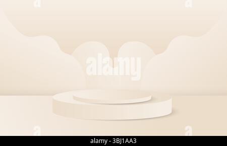 Elegantes Beige Produktpodium Mockup Minimal 3D Bühnenszene mit weicher drapierter Leuchte für Kosmetik-, Mode- und Branding-Displays Luxusmodebühne Mo Stock Vektor