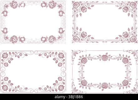 Elegantes handgezeichnetes Blumendruck Vintage Rahmen Set oder dekorative dekorative Borten Designs Vektor Stock Vektor
