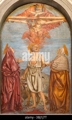Florenz - das Fresko der Heiligen Dreifaltigkeit mit den Heiligen Jerome, Paula und Eustochium in der Chuch Basilica della Santissima Annunziata Stockfoto