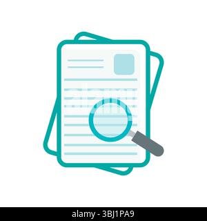 Gerahmte Dokumente mit blauem Vergrößerungsglas zur Untersuchung und Überprüfung Stock Vektor